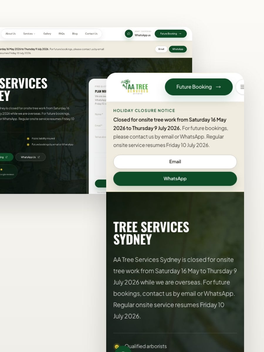 AA Tree Services Sydney desktop and mobile website views