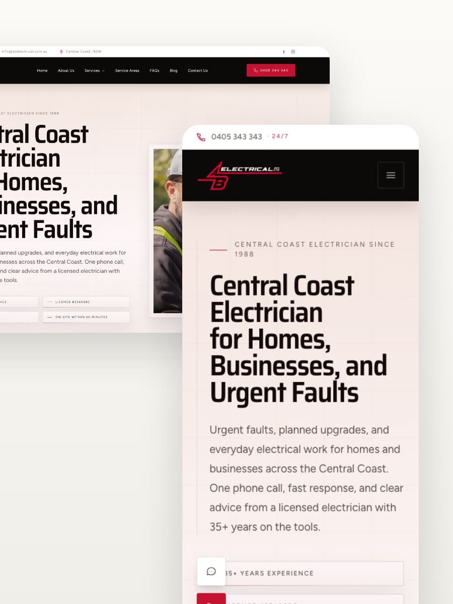 AB Electrical desktop and mobile website views