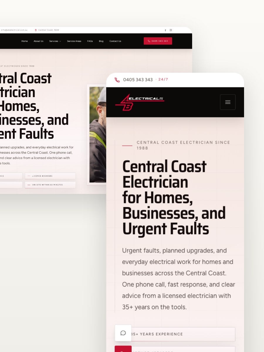 AB Electrical desktop and mobile website views