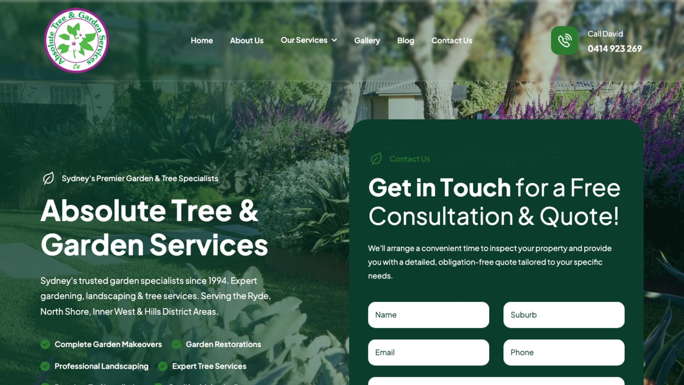 Absolute Tree & Garden Services desktop website view