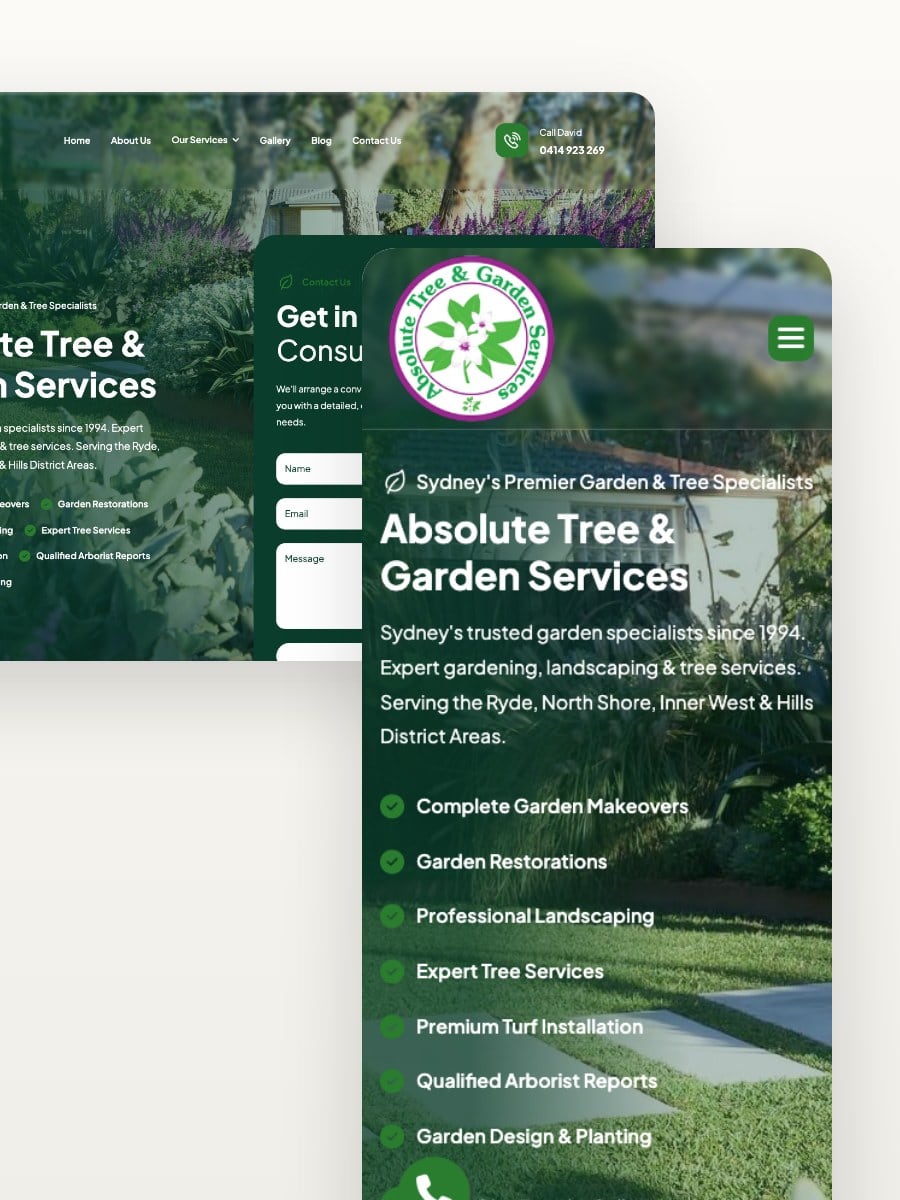Absolute Tree & Garden Services desktop and mobile website views