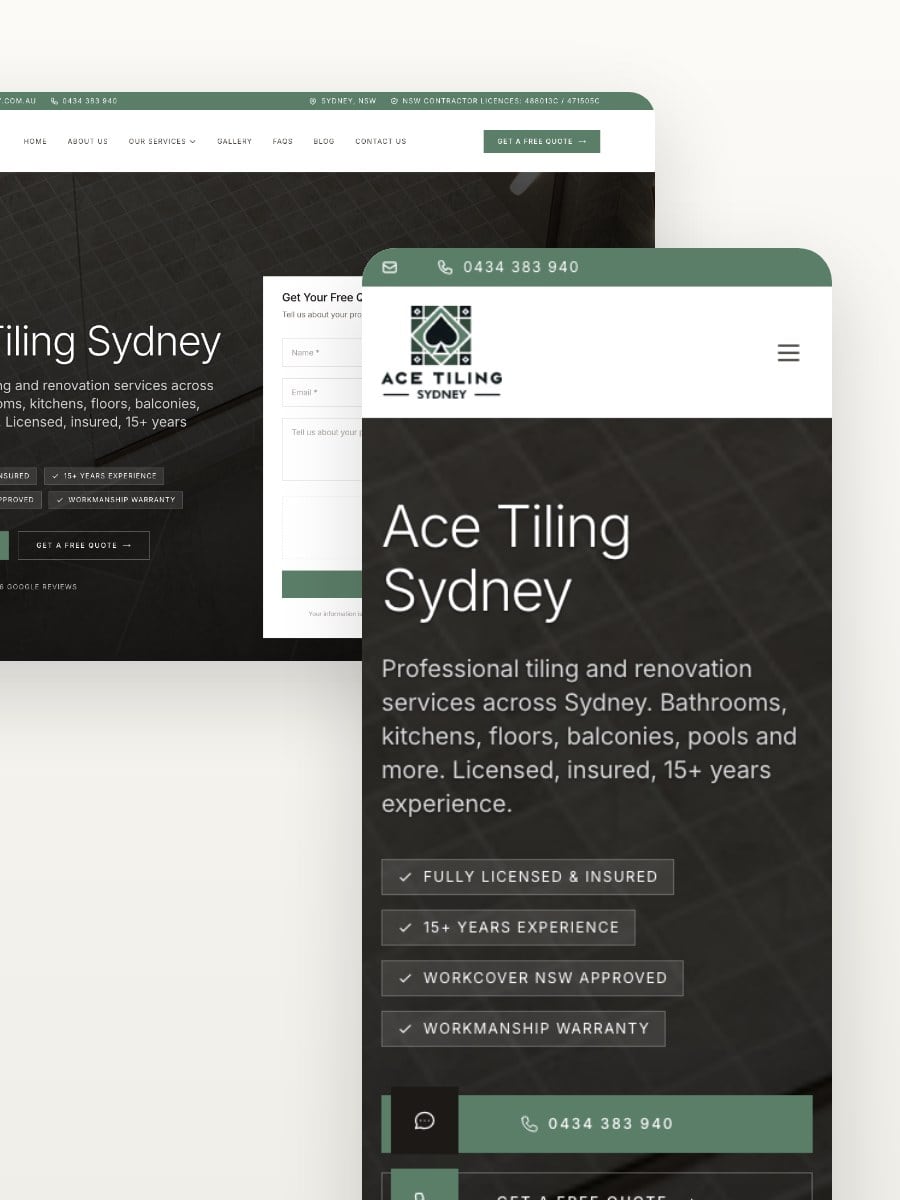 Ace Tiling Sydney desktop and mobile website views