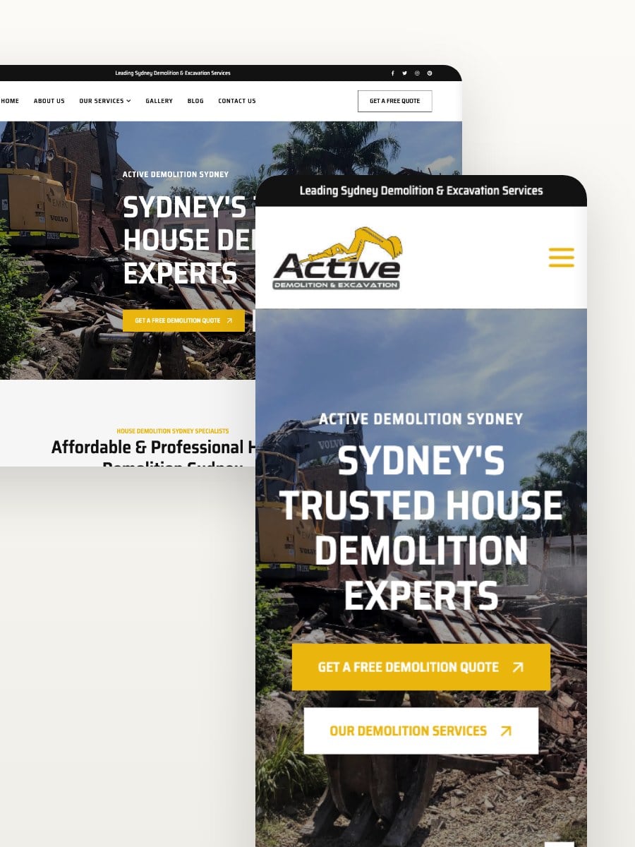 Active Demolition desktop and mobile website views