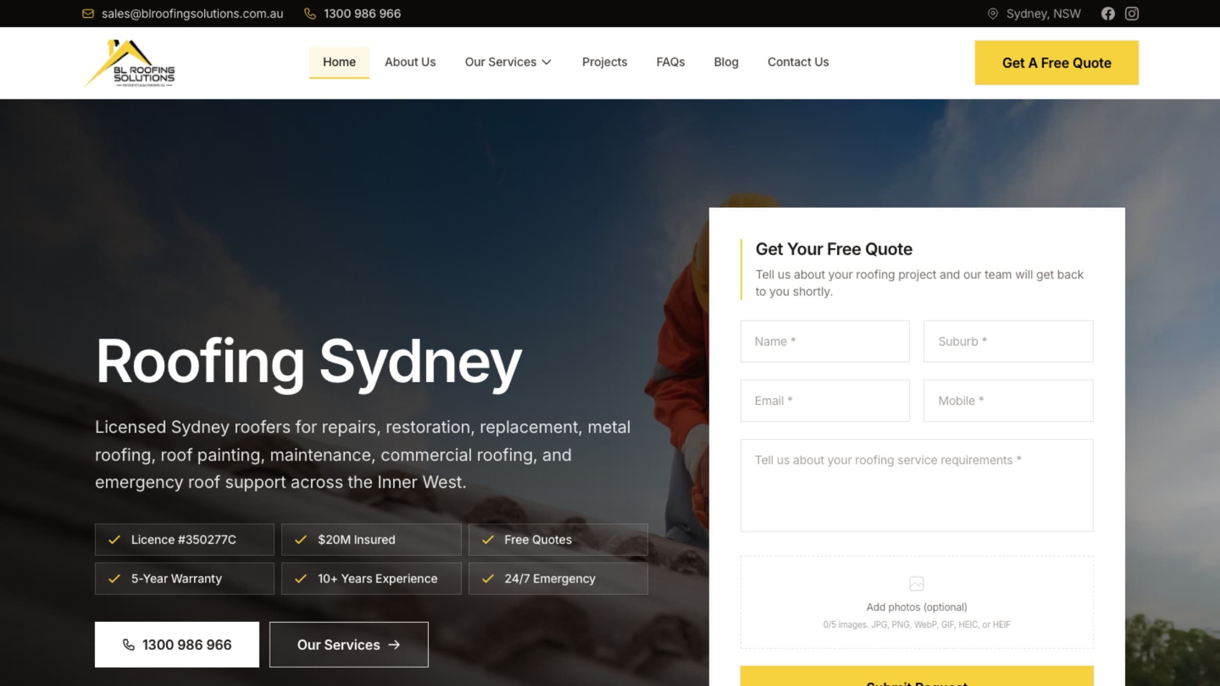 BL Roofing Solutions desktop website view