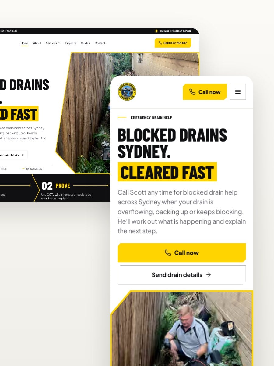 Blocked Drains Sydney desktop and mobile website views