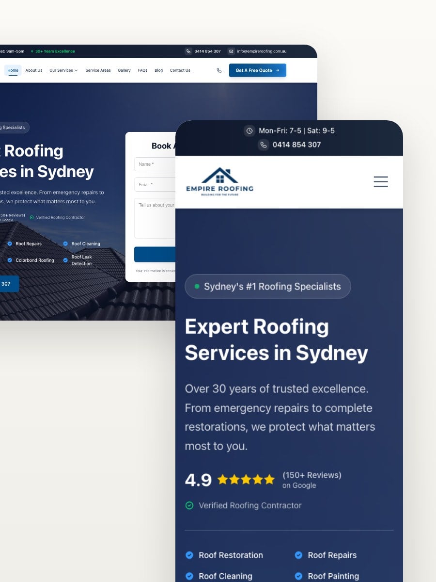 Empire Roofing desktop and mobile website views