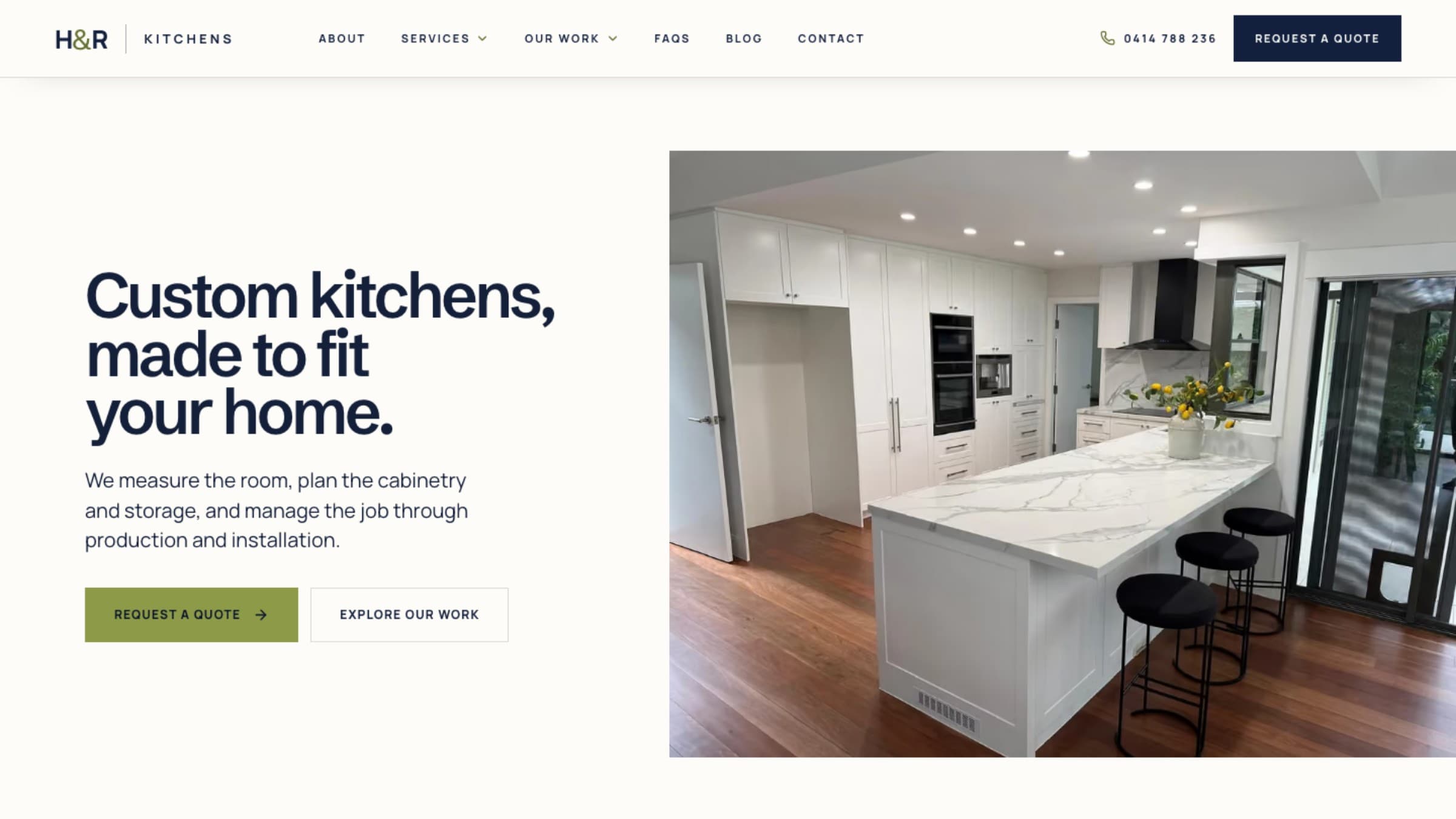 H&R Kitchens desktop website view