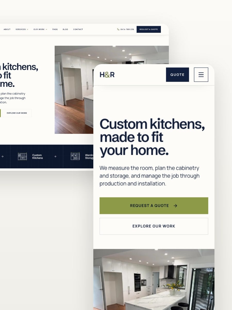 H&R Kitchens desktop and mobile website views