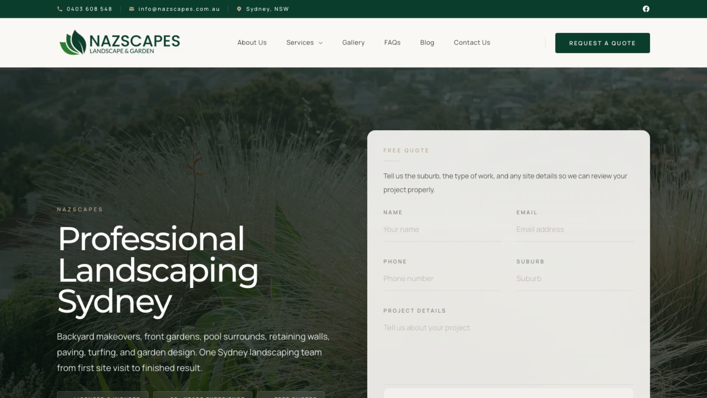 Nazscapes desktop website view