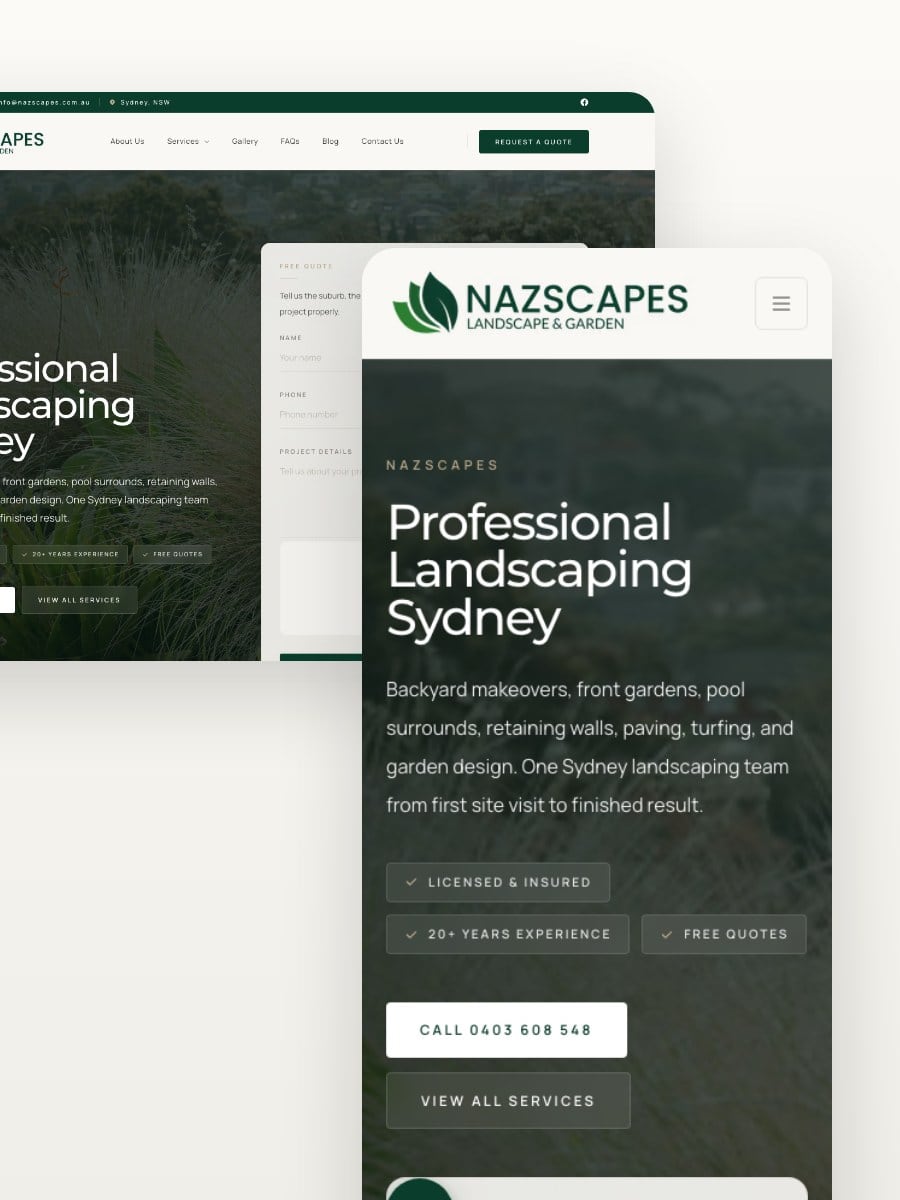 Nazscapes desktop and mobile website views