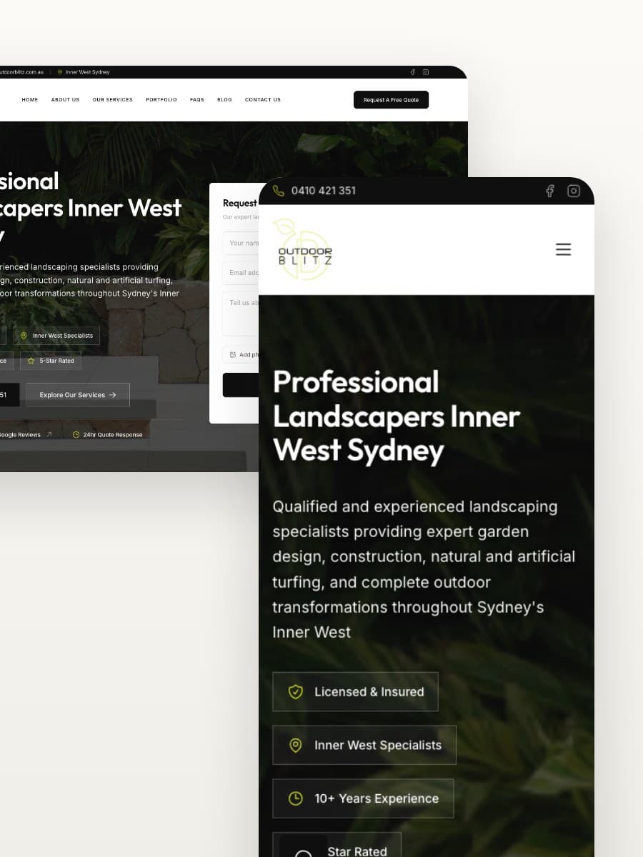 Outdoor Blitz desktop and mobile website views