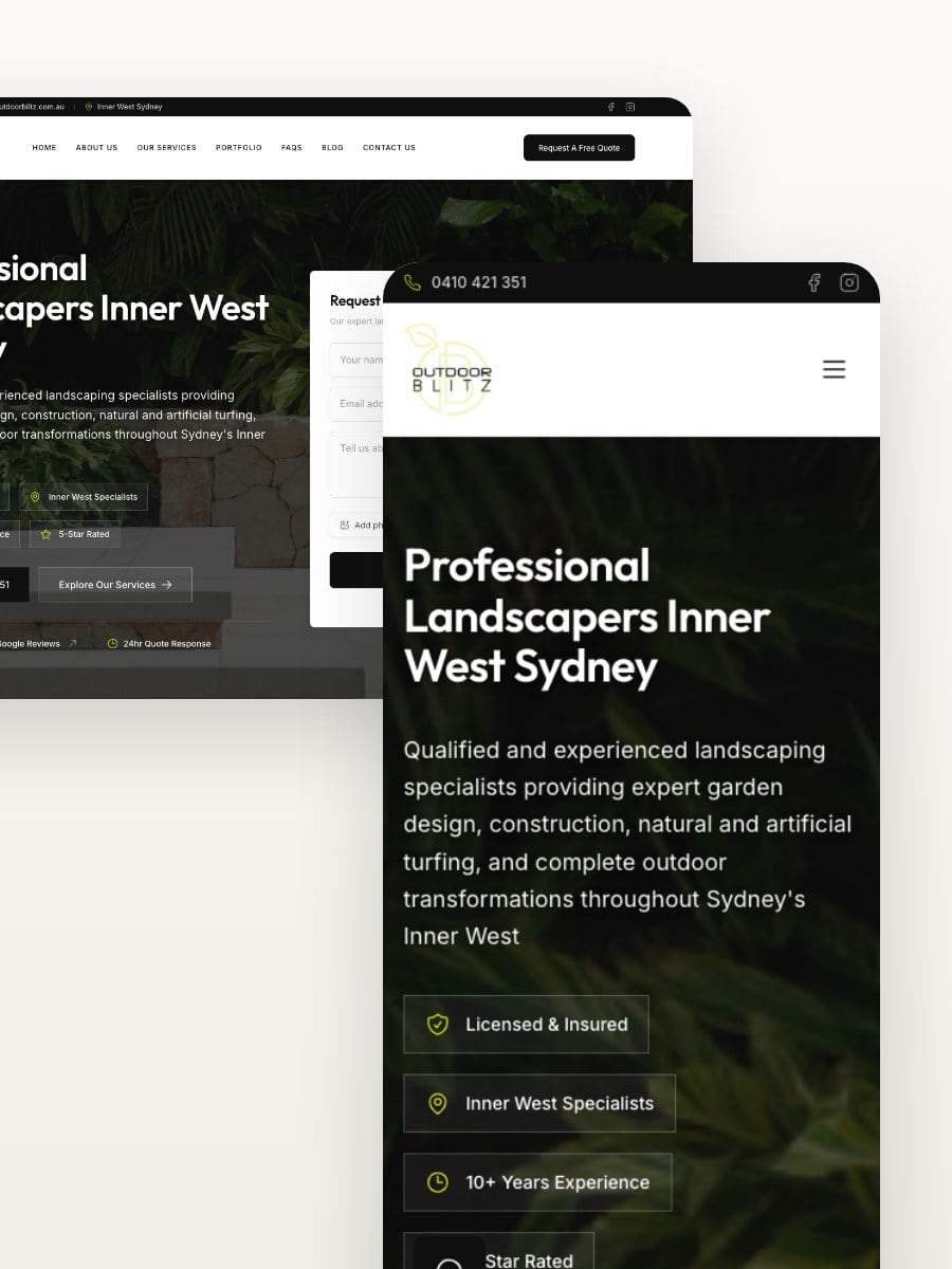 Outdoor Blitz desktop and mobile website views