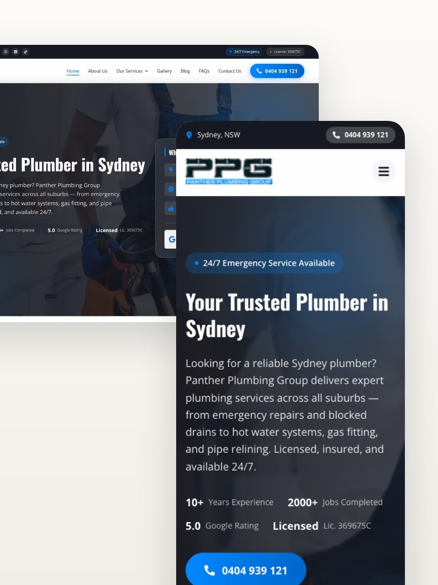 Panther Plumbing Group desktop and mobile website views