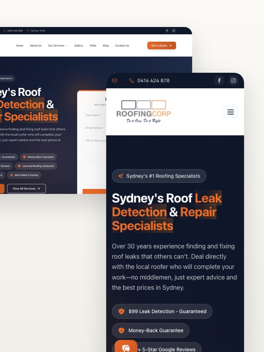 RoofingCorp desktop and mobile website views