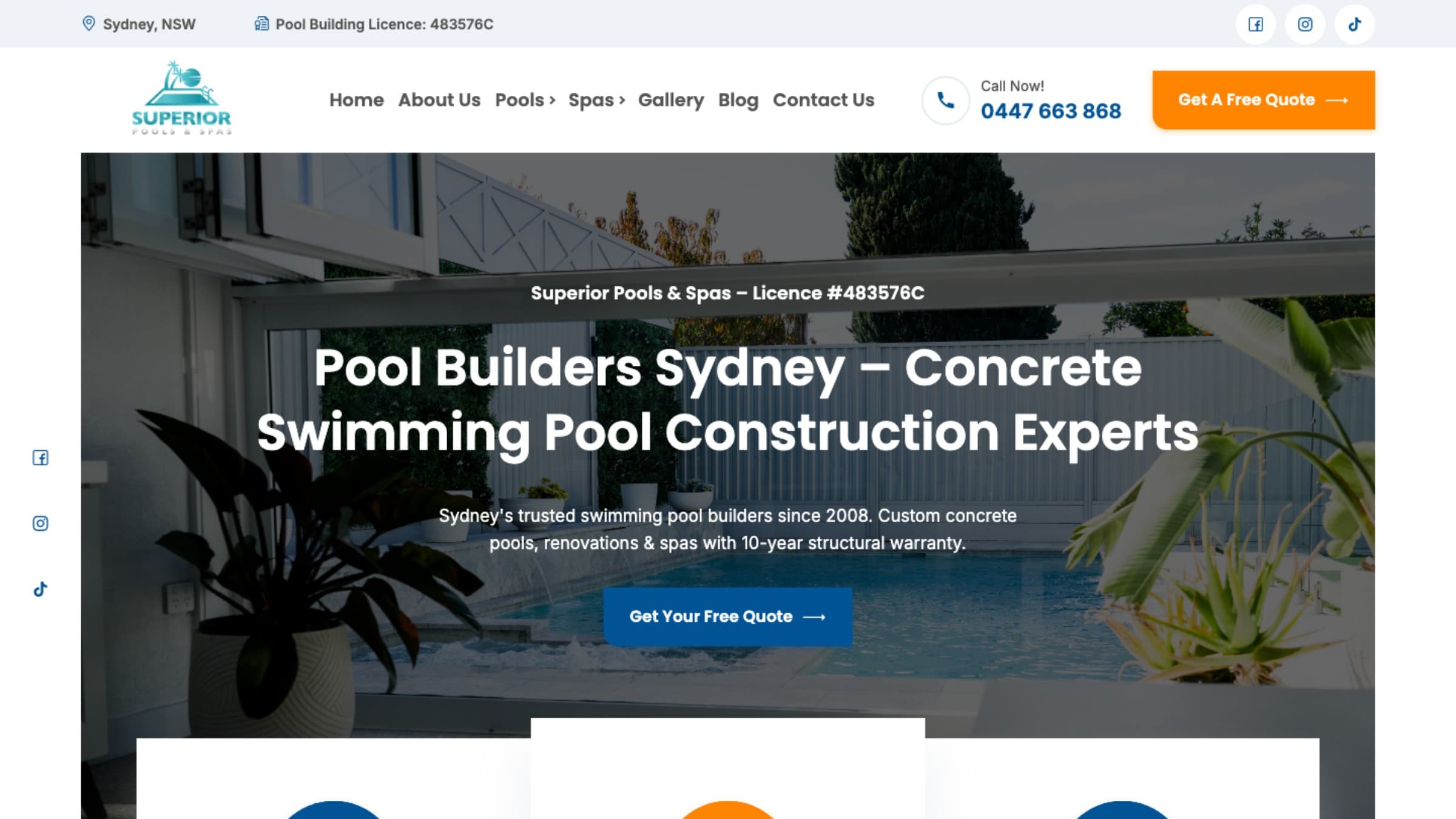Superior Pools & Spas desktop website view