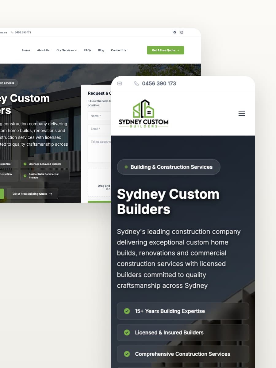 Sydney Custom Builders desktop and mobile website views