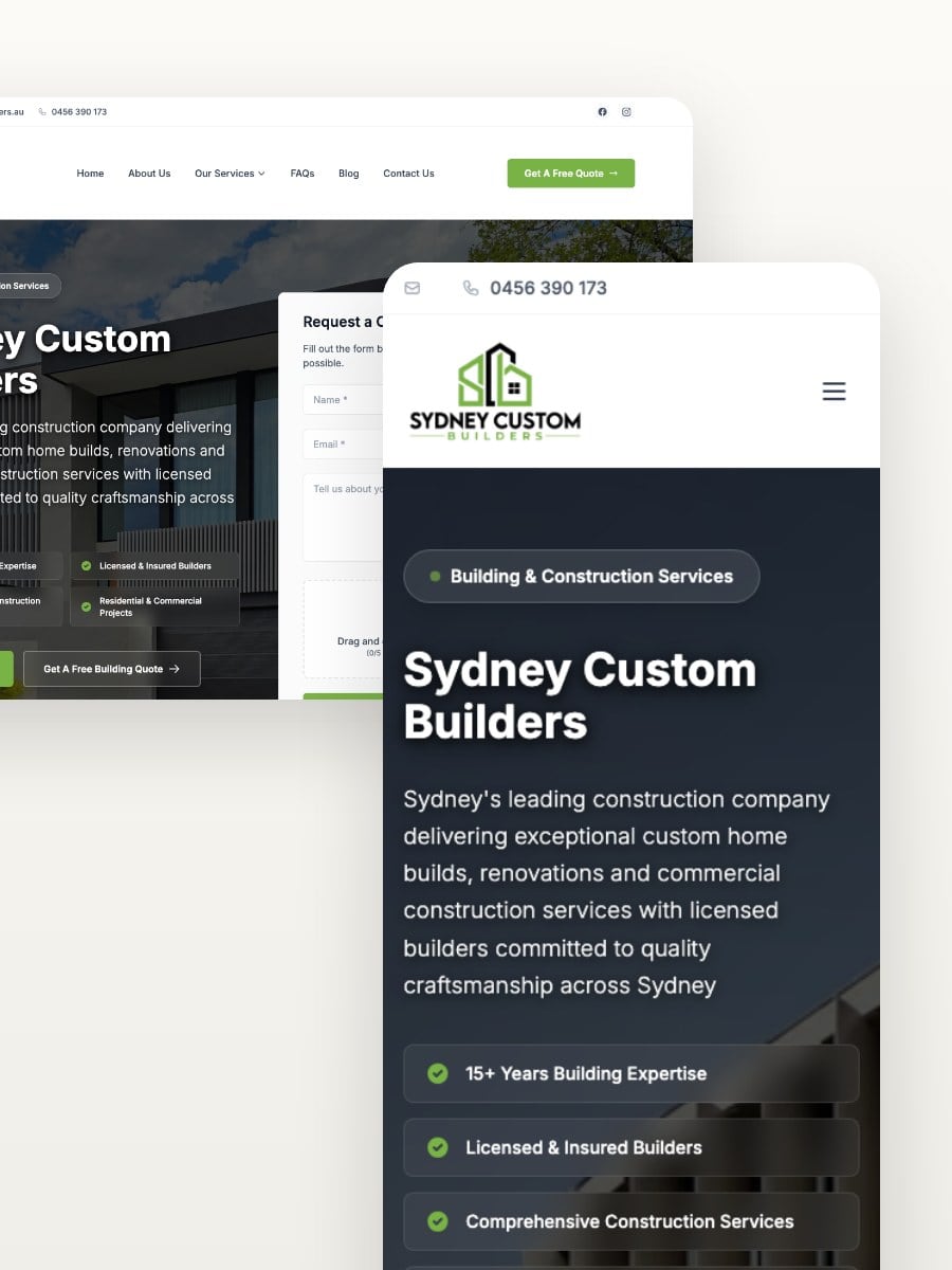 Sydney Custom Builders desktop and mobile website views