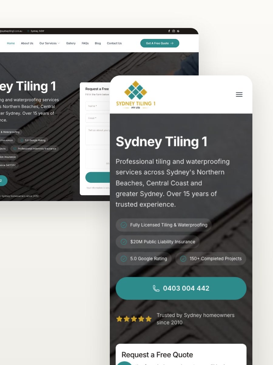Sydney Tiling 1 desktop and mobile website views