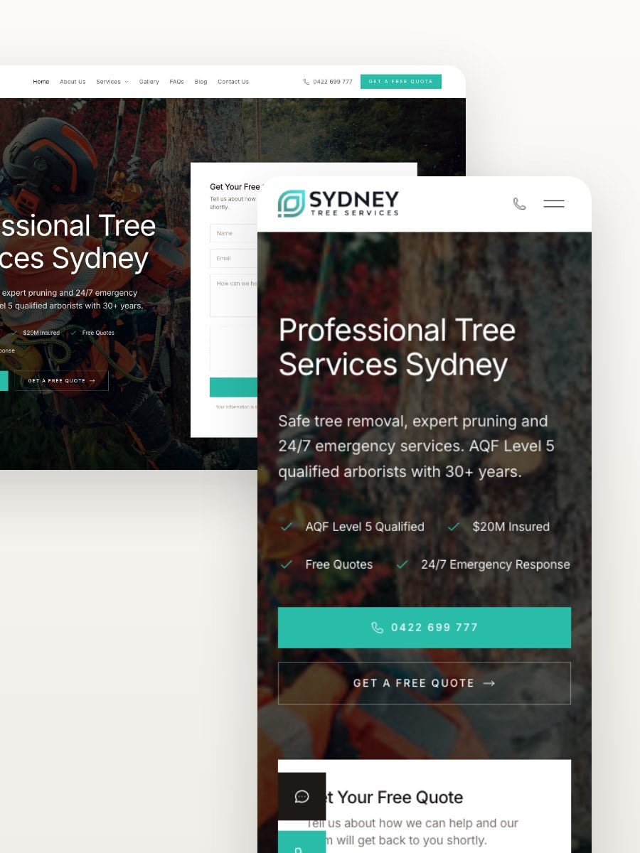 Sydney Tree Services desktop and mobile website views