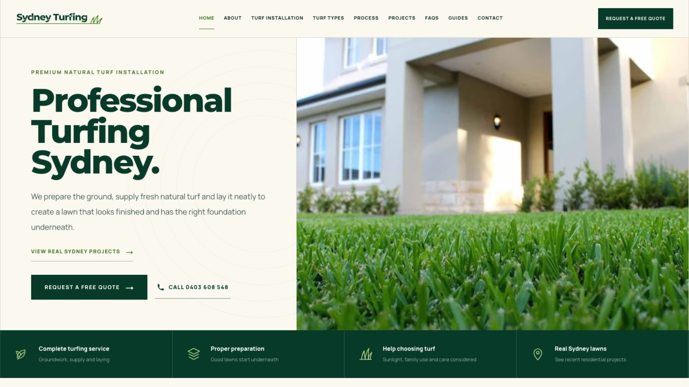 Sydney Turfing desktop website view