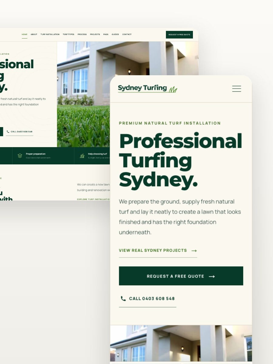 Sydney Turfing desktop and mobile website views