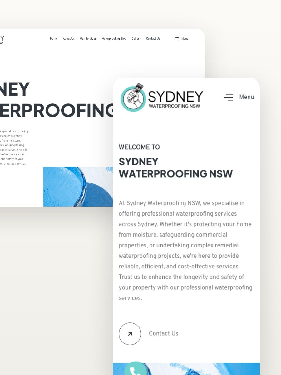 Sydney Waterproofing NSW desktop and mobile website views
