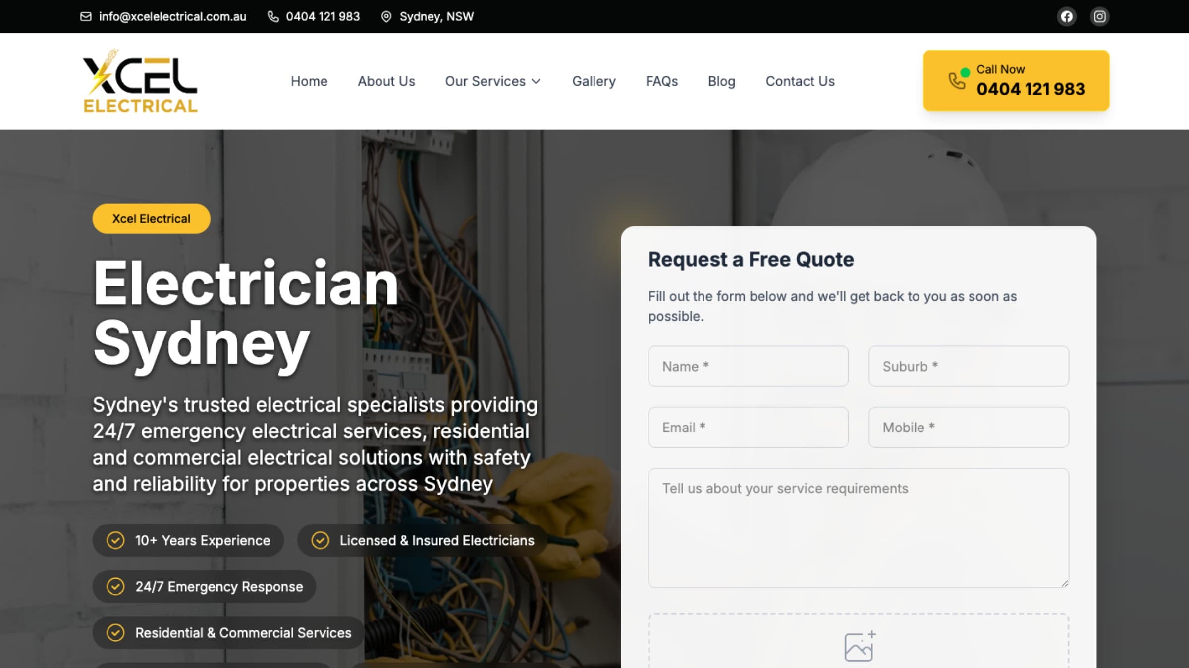 Xcel Electrical desktop website view