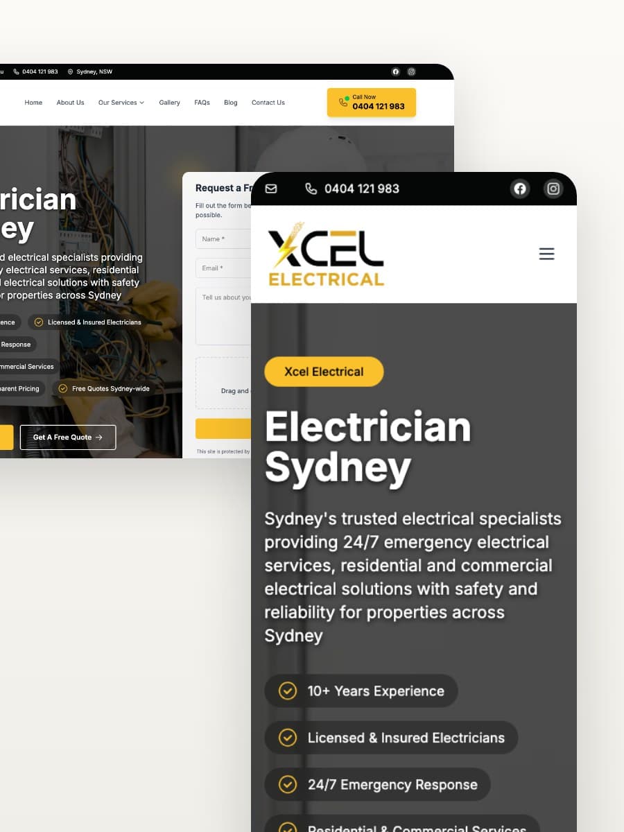 Xcel Electrical desktop and mobile website views