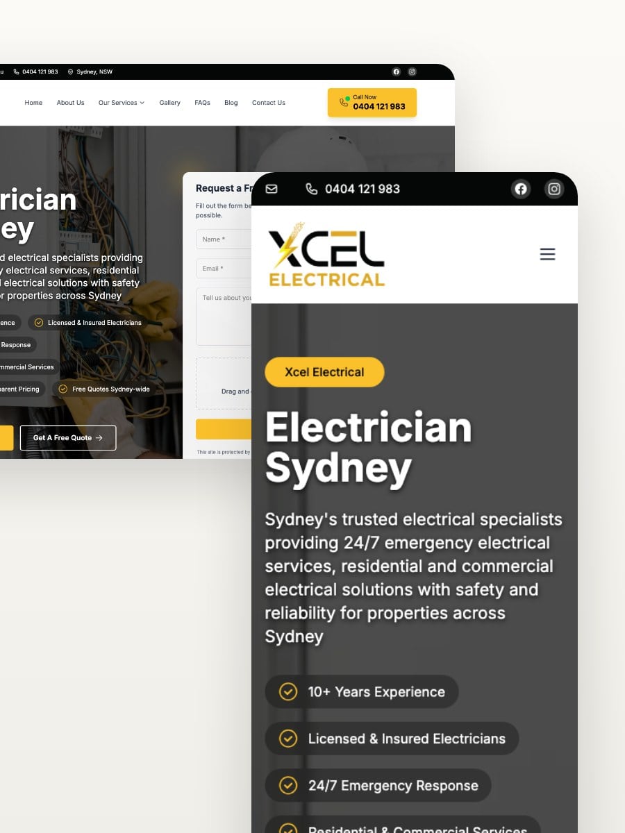 Xcel Electrical desktop and mobile website views